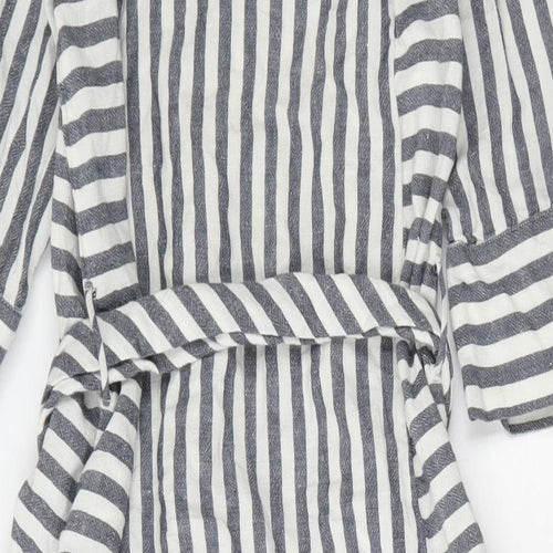Tigerlily Womens White Striped Linen Shirt Dress Size 8 Collared