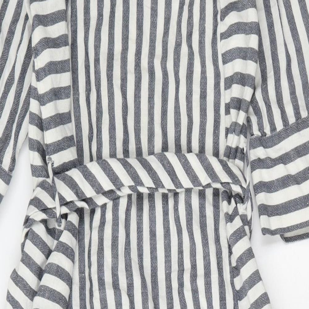 Tigerlily Womens White Striped Linen Shirt Dress Size 8 Collared