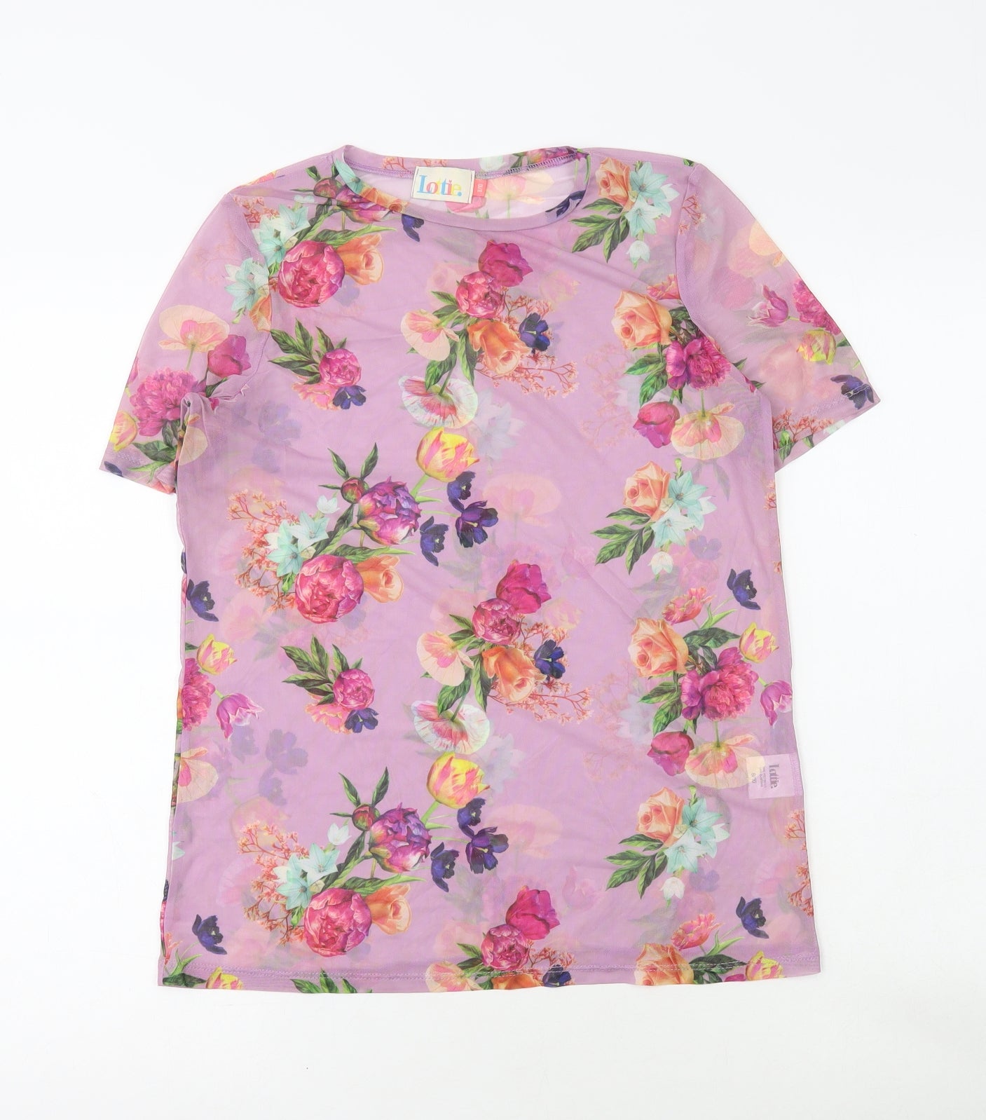 Lottie Womens Multicoloured Floral Polyester Basic T-Shirt Size 8 Round Neck - Sheer