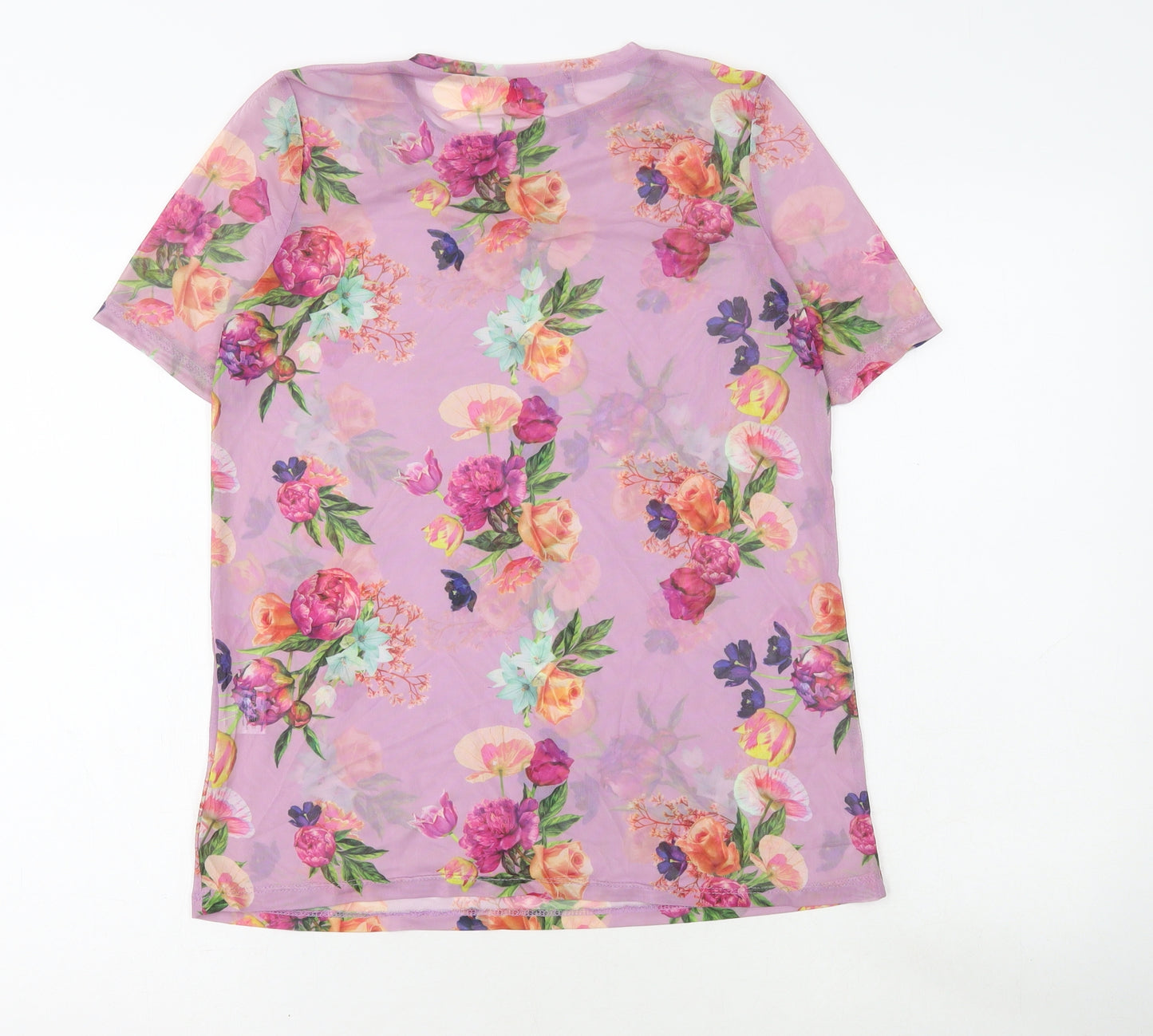 Lottie Womens Multicoloured Floral Polyester Basic T-Shirt Size 8 Round Neck - Sheer