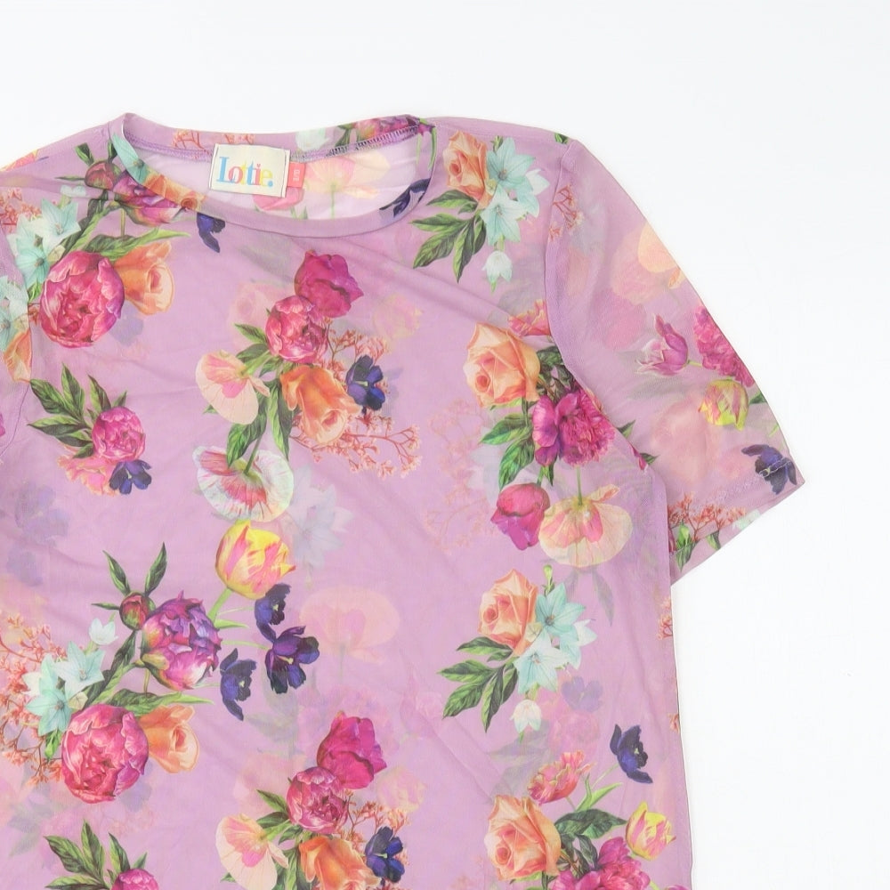 Lottie Womens Multicoloured Floral Polyester Basic T-Shirt Size 8 Round Neck - Sheer