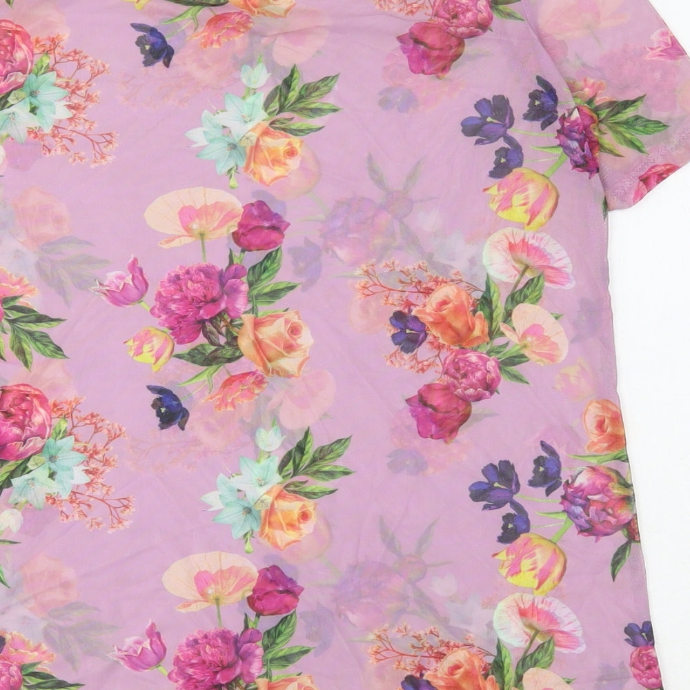 Lottie Womens Multicoloured Floral Polyester Basic T-Shirt Size 8 Round Neck - Sheer