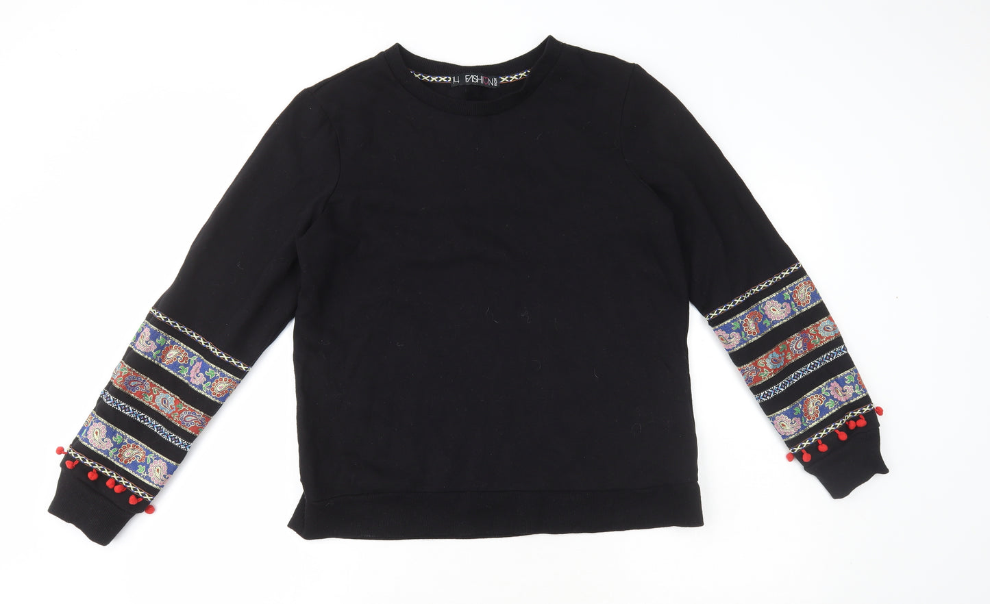 Fashion Box Womens Black Cotton Pullover Sweatshirt Size 14