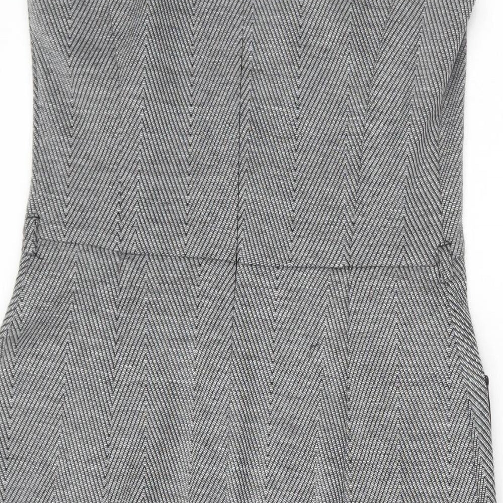 TU Womens Grey Herringbone Polyester Skater Dress Size 10 Round Neck
