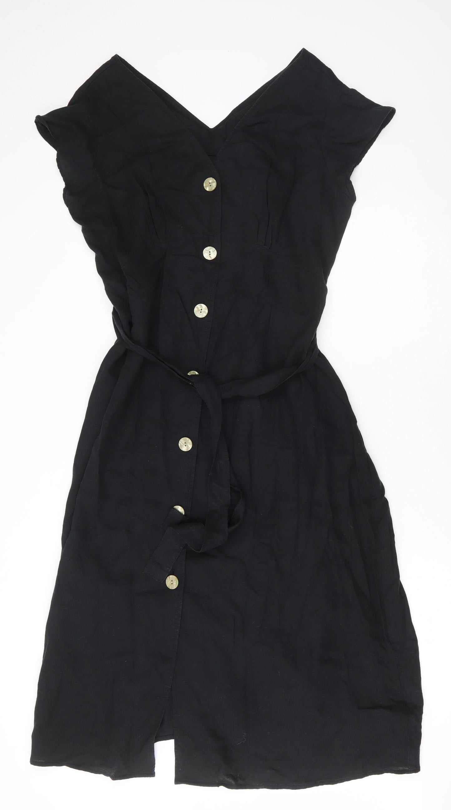 NEXT Womens Black Lyocell Shirt Dress Size 16 V-Neck