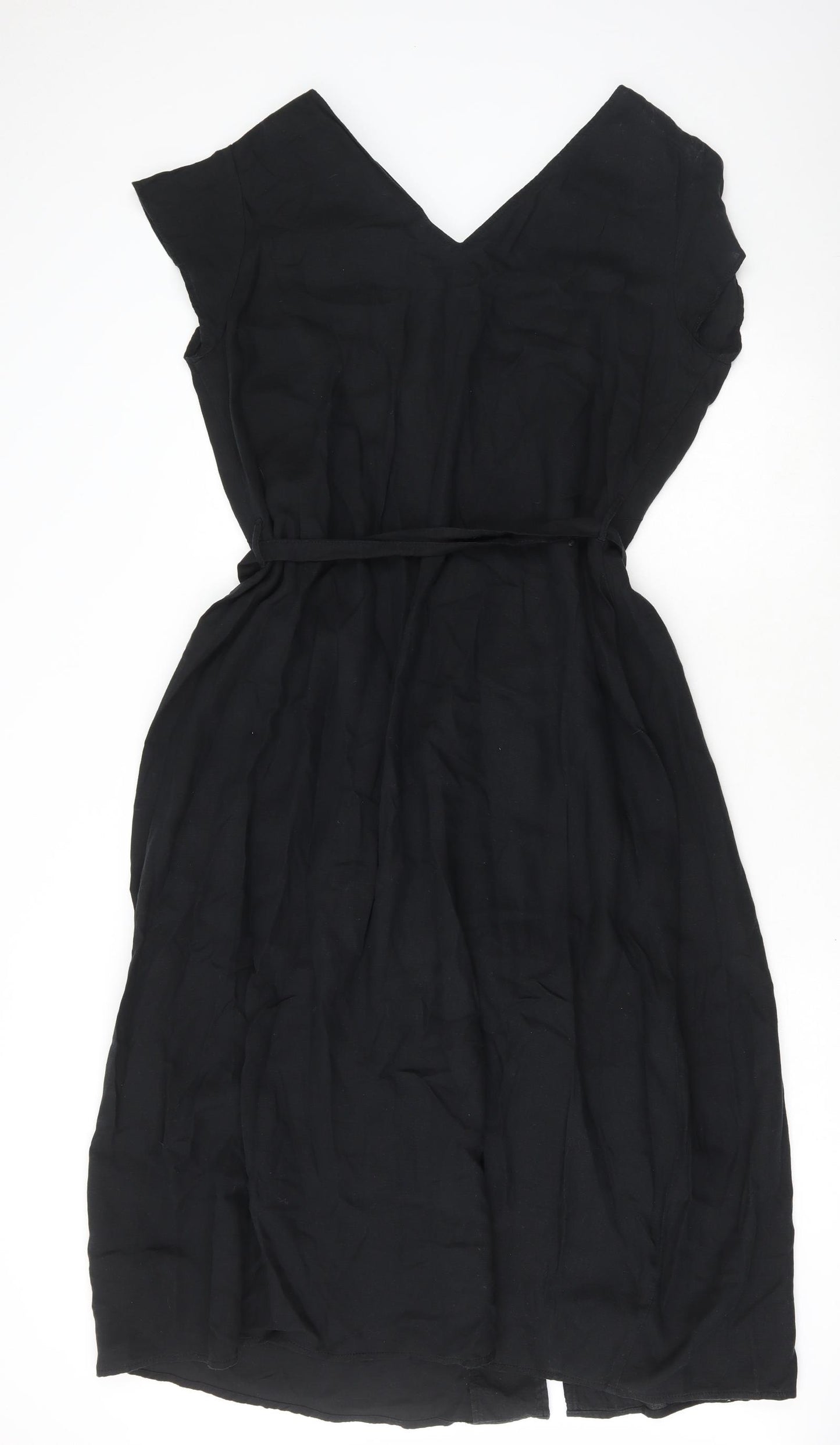 NEXT Womens Black Lyocell Shirt Dress Size 16 V-Neck
