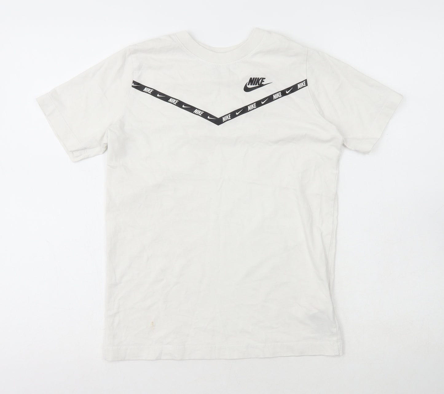 Nike Boys White Cotton Basic T-Shirt Size L Round Neck - Logo