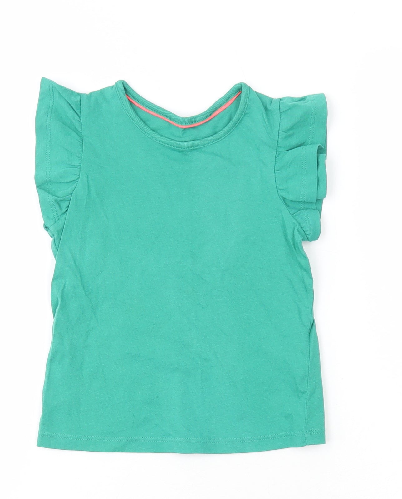 Marks and Spencer Girls Green Cotton Basic T-Shirt Size 2-3 Years Round Neck