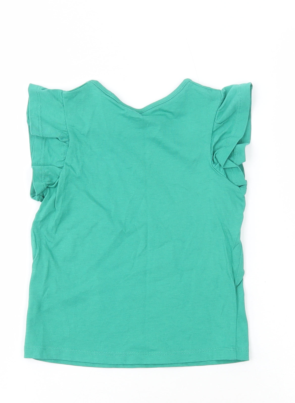 Marks and Spencer Girls Green Cotton Basic T-Shirt Size 2-3 Years Round Neck