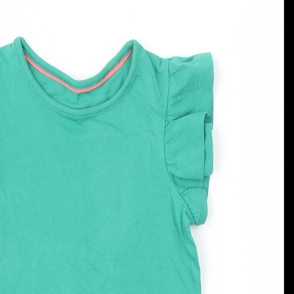 Marks and Spencer Girls Green Cotton Basic T-Shirt Size 2-3 Years Round Neck