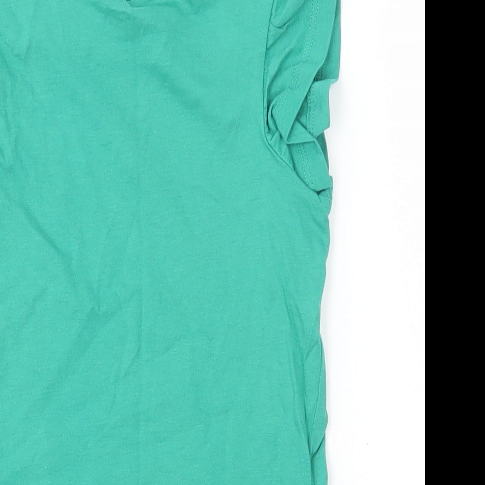 Marks and Spencer Girls Green Cotton Basic T-Shirt Size 2-3 Years Round Neck