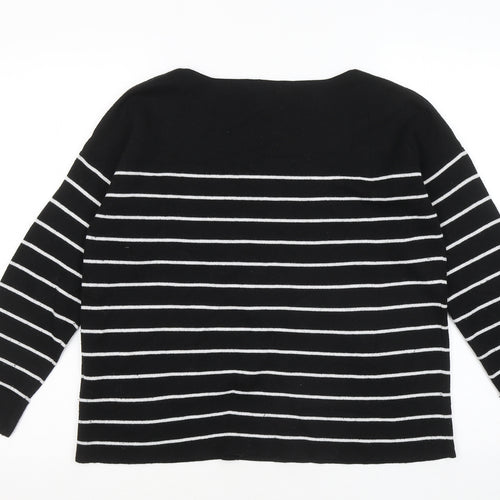 H&M Womens Black Round Neck Striped Polyester Pullover Jumper Size S