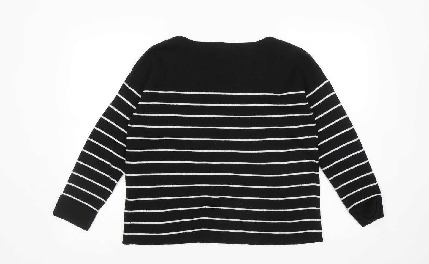 H&M Womens Black Round Neck Striped Polyester Pullover Jumper Size S