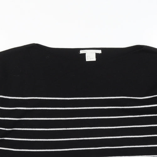 H&M Womens Black Round Neck Striped Polyester Pullover Jumper Size S
