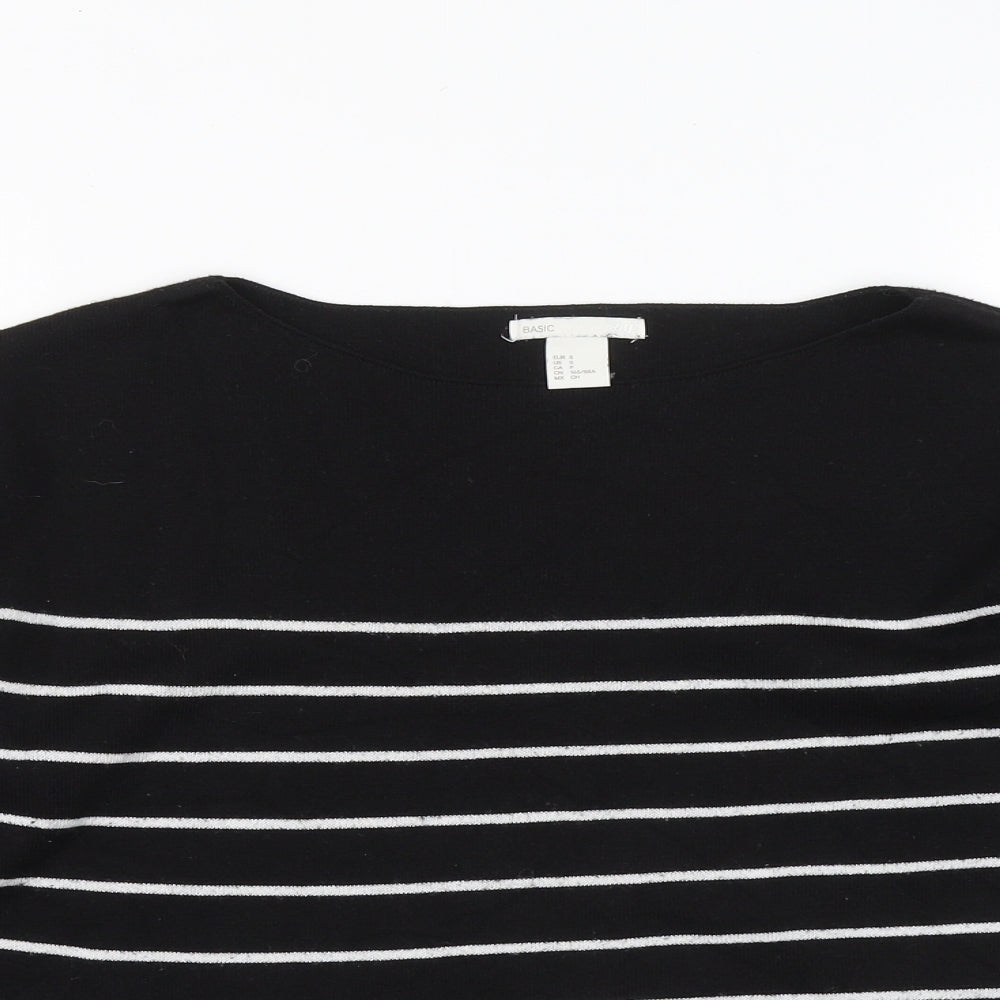H&M Womens Black Round Neck Striped Polyester Pullover Jumper Size S