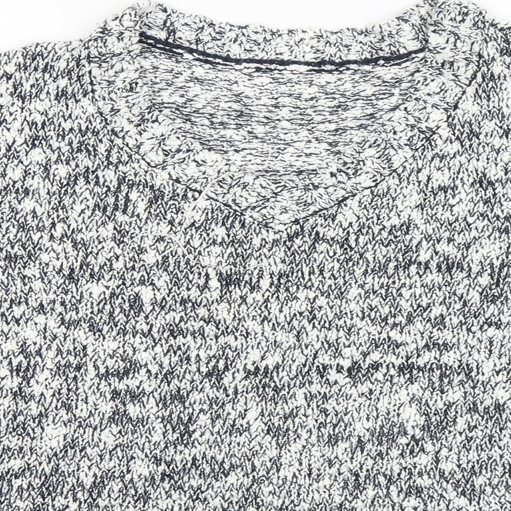 Preworn Womens Blue V-Neck Geometric Acrylic Pullover Jumper Size M