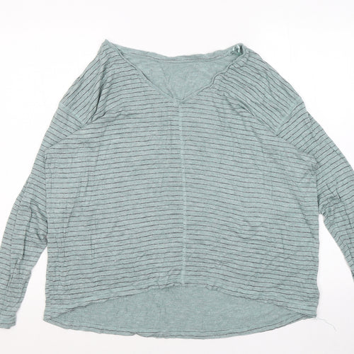 Dunnes Stores Womens Green Striped Viscose Basic Blouse Size L Round Neck