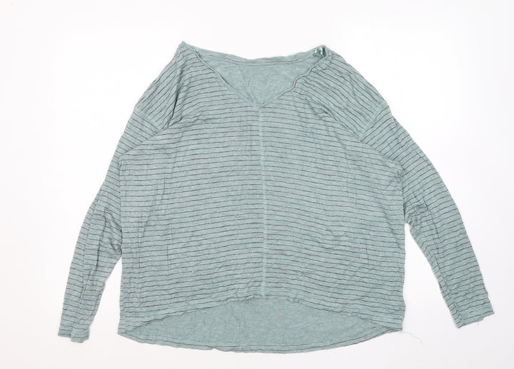 Dunnes Stores Womens Green Striped Viscose Basic Blouse Size L Round Neck