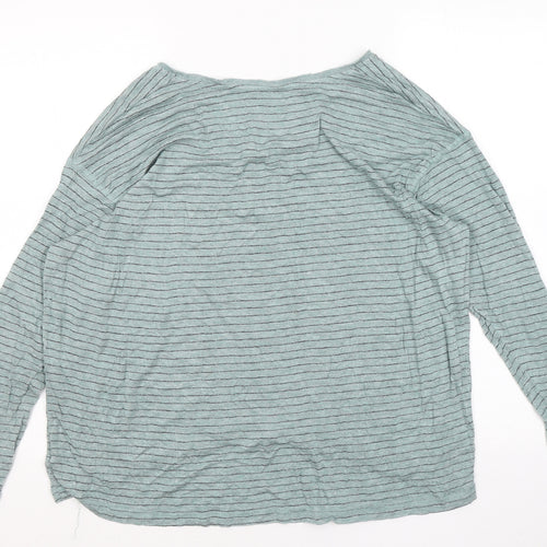 Dunnes Stores Womens Green Striped Viscose Basic Blouse Size L Round Neck