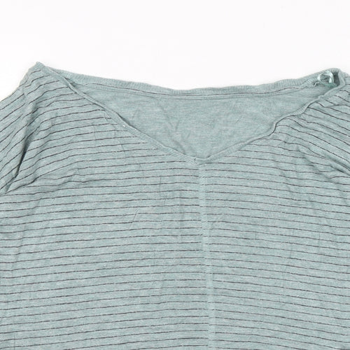 Dunnes Stores Womens Green Striped Viscose Basic Blouse Size L Round Neck
