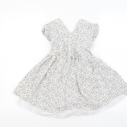 Matalan Girls Multicoloured Floral Cotton Fit & Flare Size 4-5 Years Round Neck