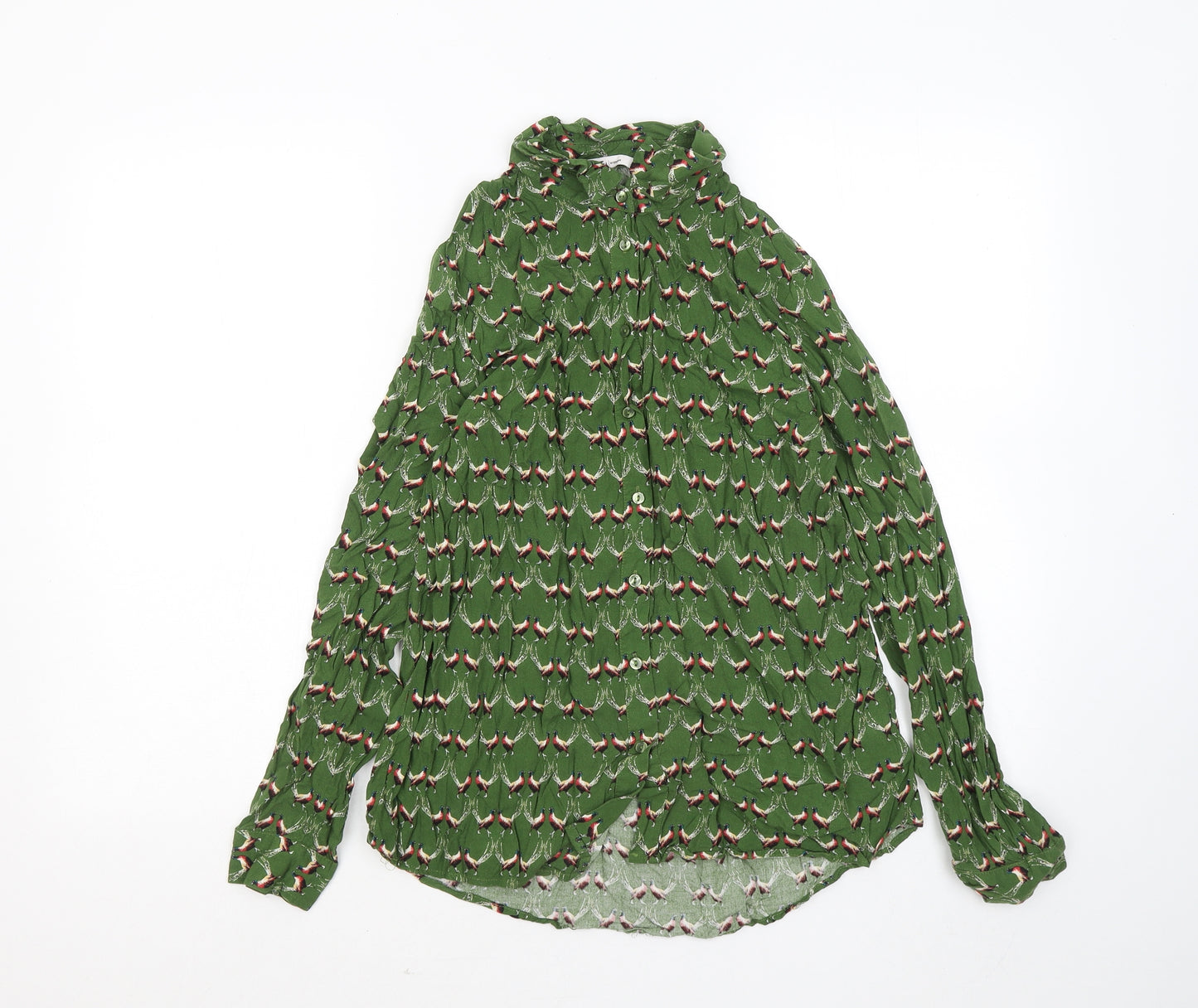 TU Womens Green Geometric Viscose Basic Button-Up Size 14 Collared - Pheasants