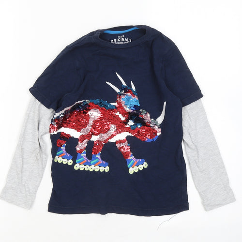 Marks and Spencer Boys Blue Cotton Basic T-Shirt Size 5-6 Years Round Neck - Rhino