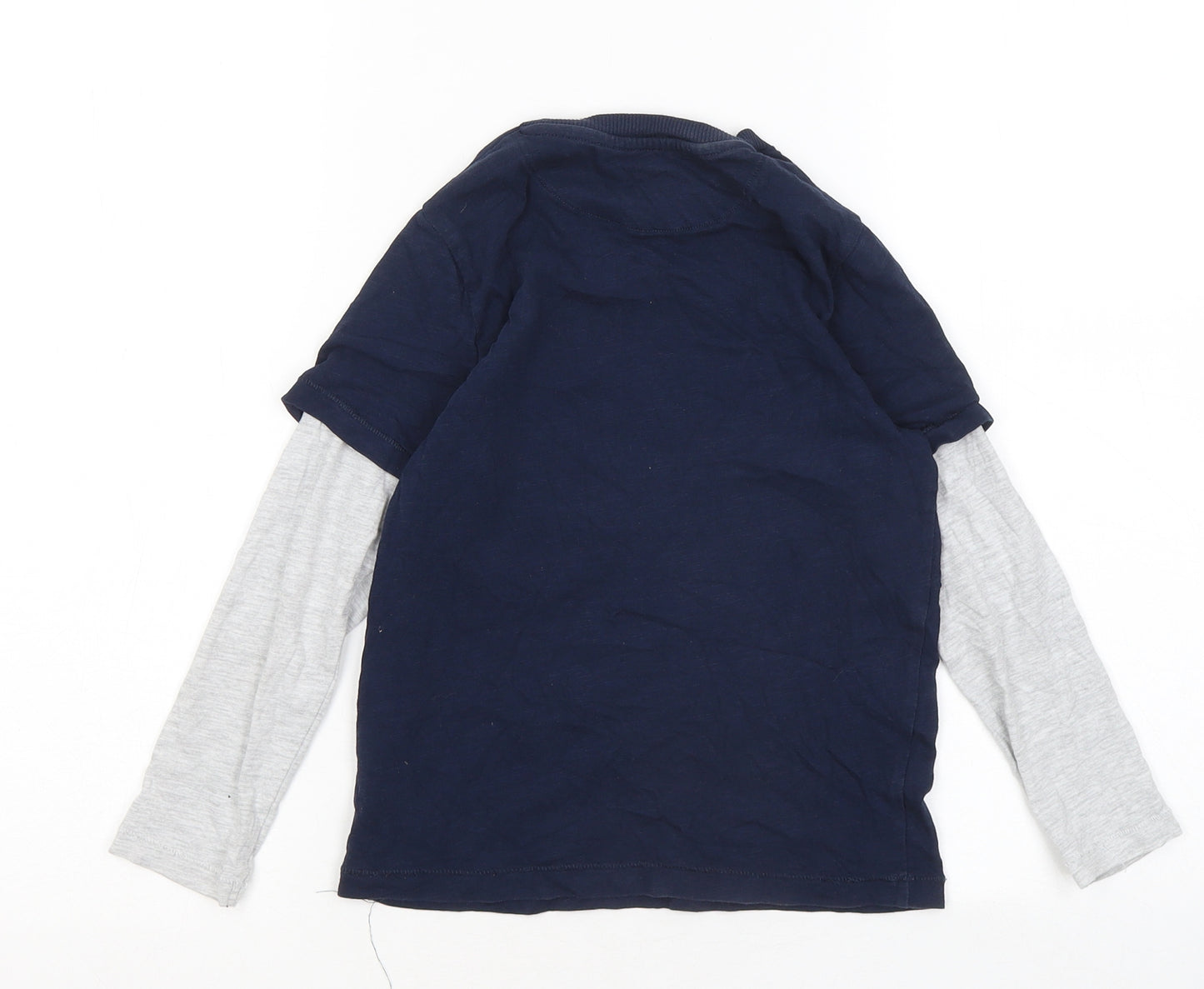 Marks and Spencer Boys Blue Cotton Basic T-Shirt Size 5-6 Years Round Neck - Rhino