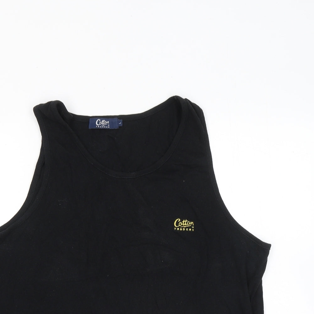 Cotton Traders Mens Black Cotton T-Shirt Size L Round Neck