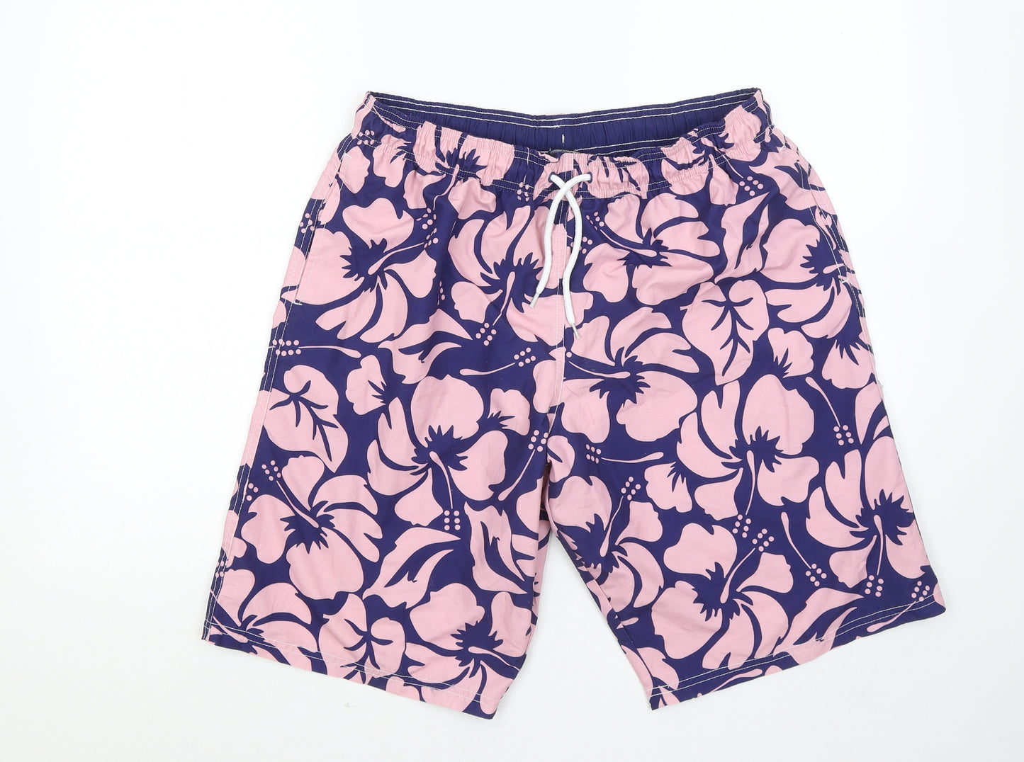Marks and Spencer Mens Pink Geometric Polyester Sweat Shorts Size L Regular - Swim shorts