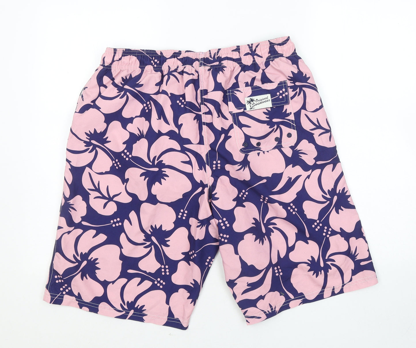 Marks and Spencer Mens Pink Geometric Polyester Sweat Shorts Size L Regular - Swim shorts