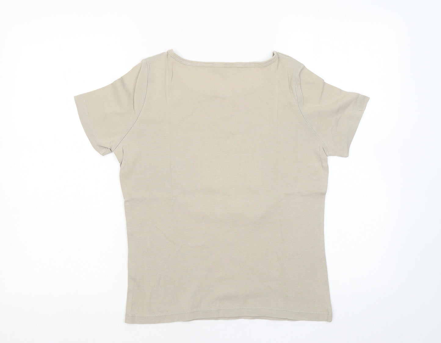 BHS Womens Brown Cotton Basic T-Shirt Size 12 Round Neck - Flowers