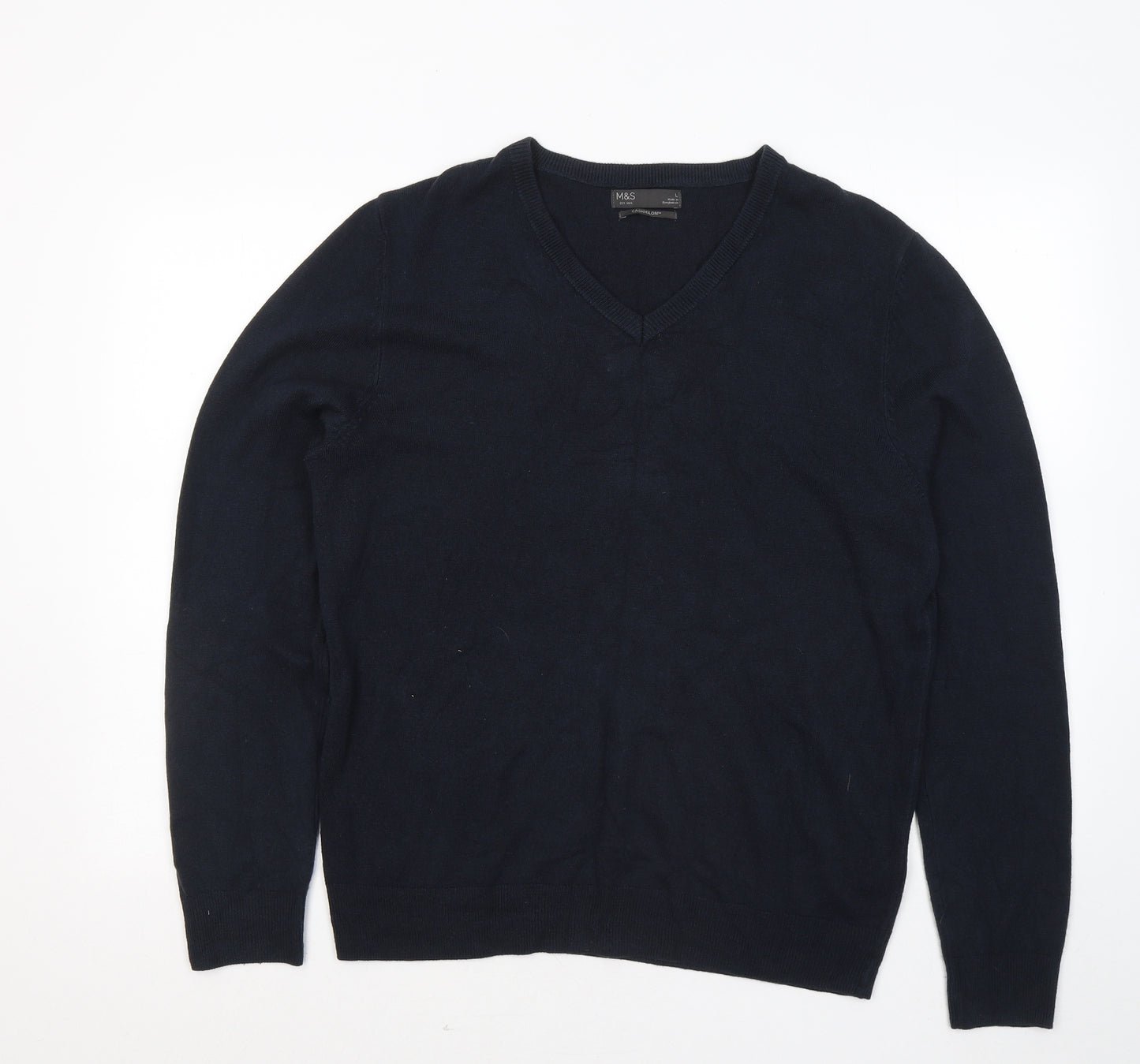 Marks and Spencer Mens Blue V-Neck Acrylic Pullover Jumper Size L