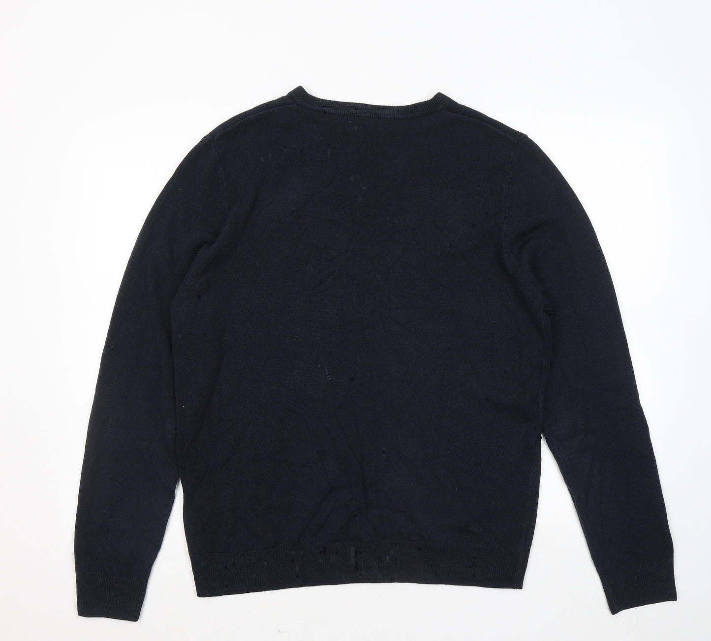 Marks and Spencer Mens Blue V-Neck Acrylic Pullover Jumper Size L