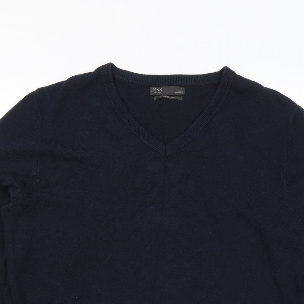 Marks and Spencer Mens Blue V-Neck Acrylic Pullover Jumper Size L
