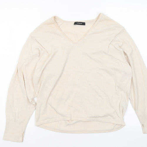 Marks and Spencer Womens Beige V-Neck Viscose Pullover Jumper Size 10