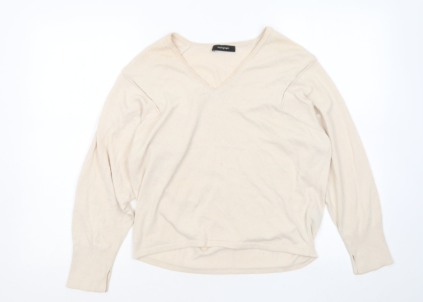 Marks and Spencer Womens Beige V-Neck Viscose Pullover Jumper Size 10