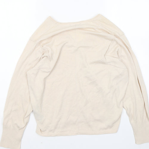 Marks and Spencer Womens Beige V-Neck Viscose Pullover Jumper Size 10