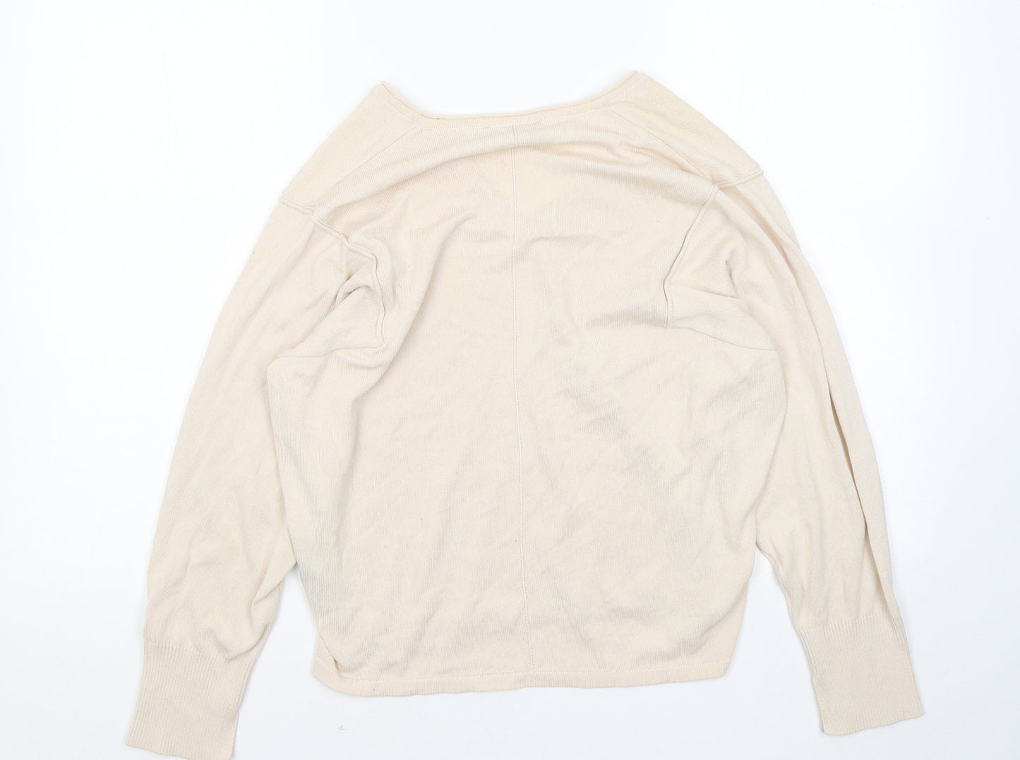 Marks and Spencer Womens Beige V-Neck Viscose Pullover Jumper Size 10