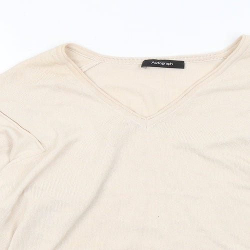 Marks and Spencer Womens Beige V-Neck Viscose Pullover Jumper Size 10