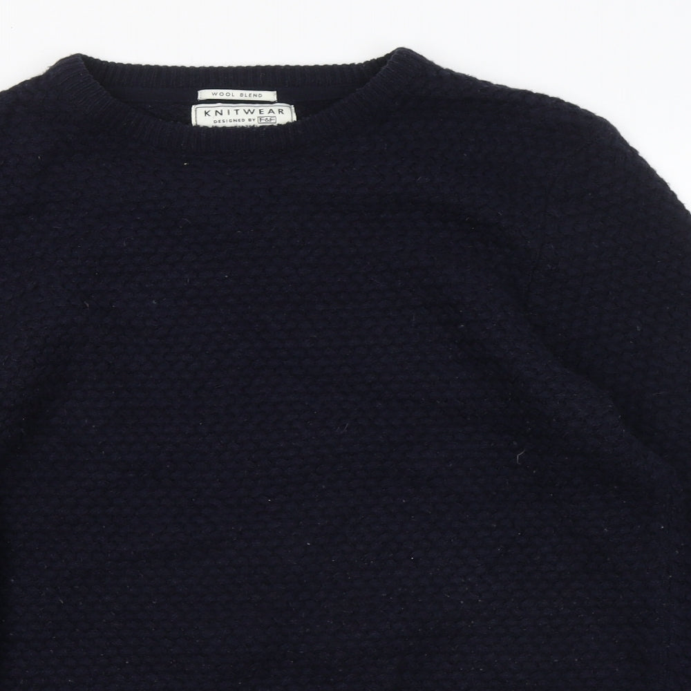 F&F Mens Blue Round Neck Acrylic Pullover Jumper Size M