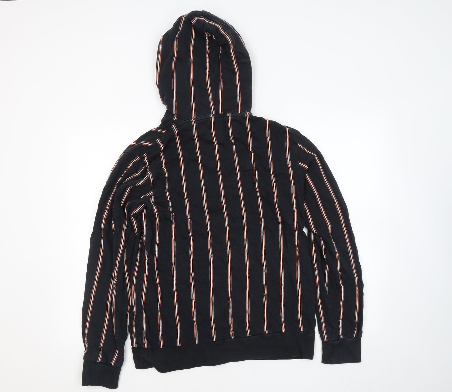 Pull&Bear Mens Black Striped Cotton Pullover Hoodie Size M - Somewhere Anywhere