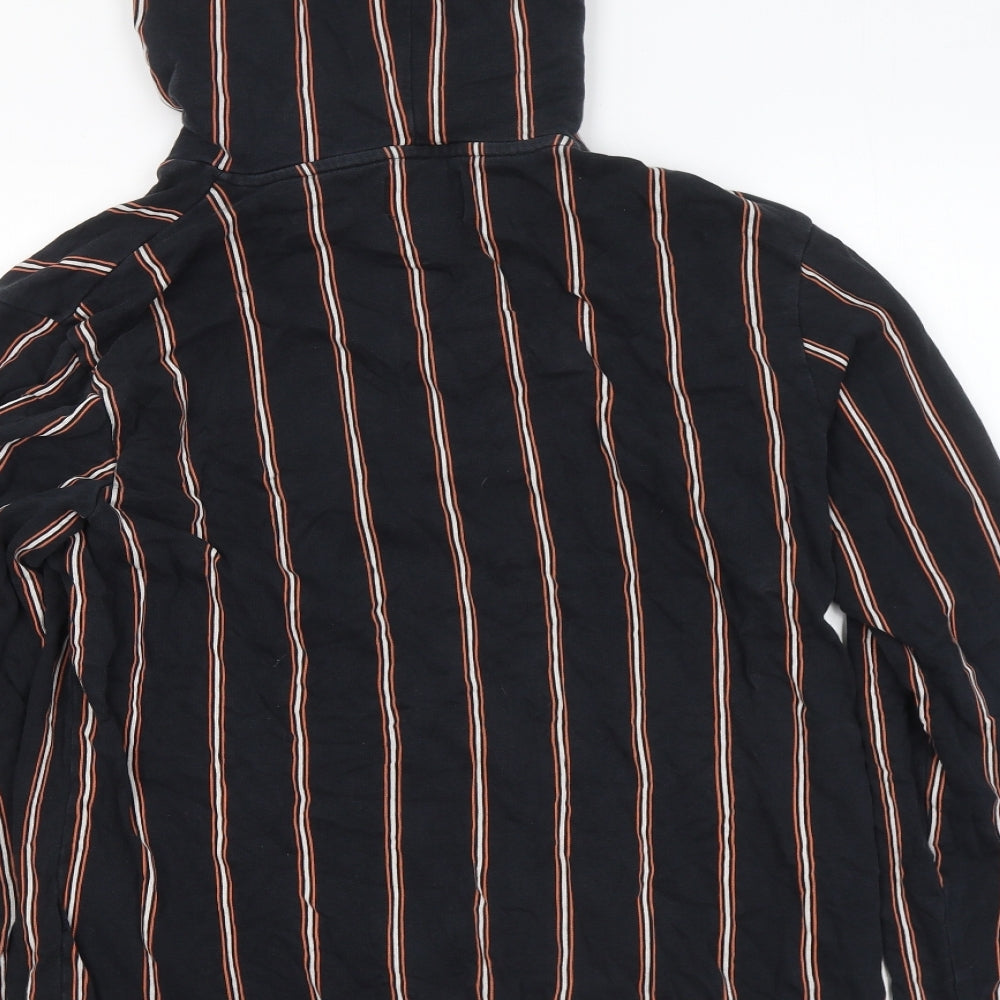 Pull&Bear Mens Black Striped Cotton Pullover Hoodie Size M - Somewhere Anywhere