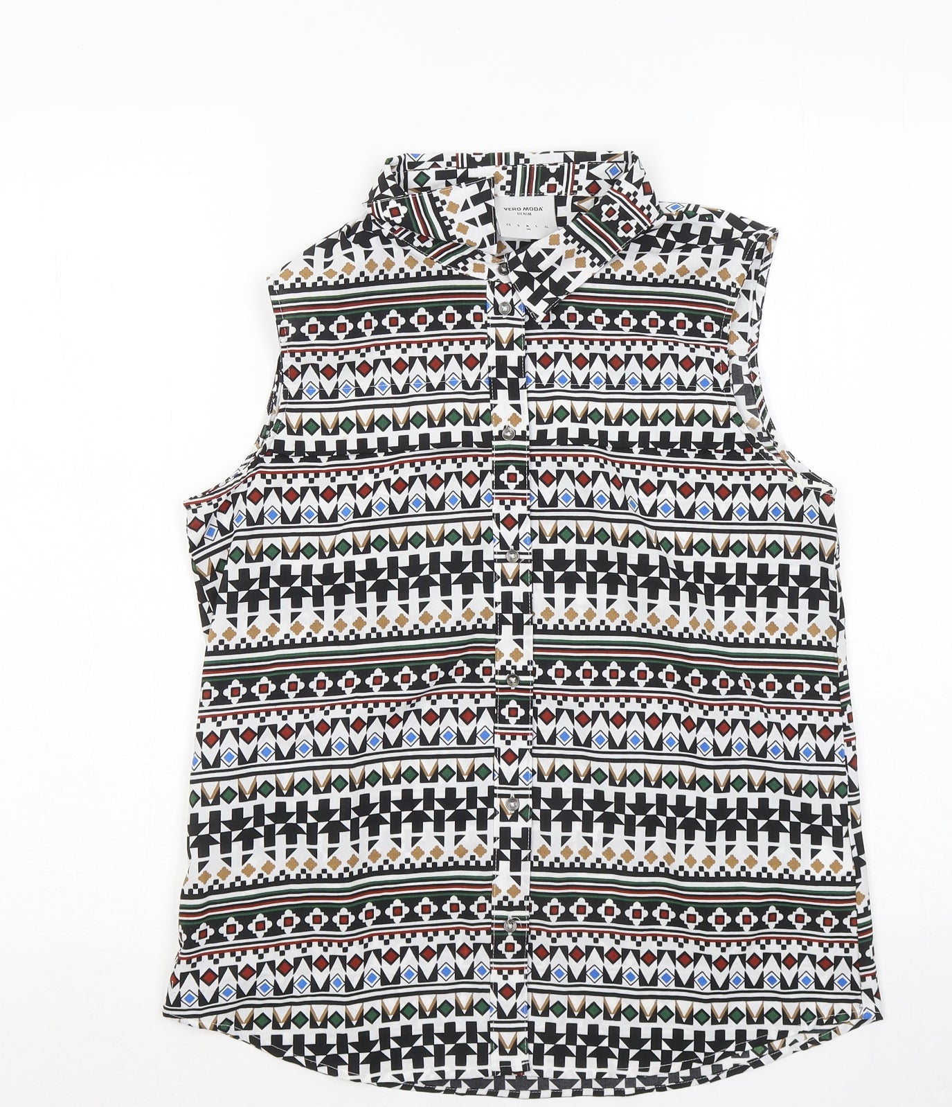 VERO MODA Womens Multicoloured Geometric Polyester Basic Button-Up Size M Collared