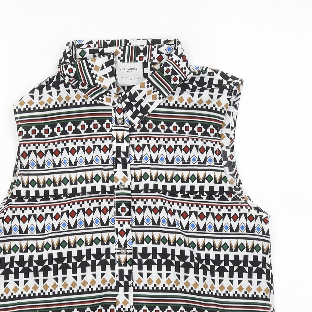 VERO MODA Womens Multicoloured Geometric Polyester Basic Button-Up Size M Collared