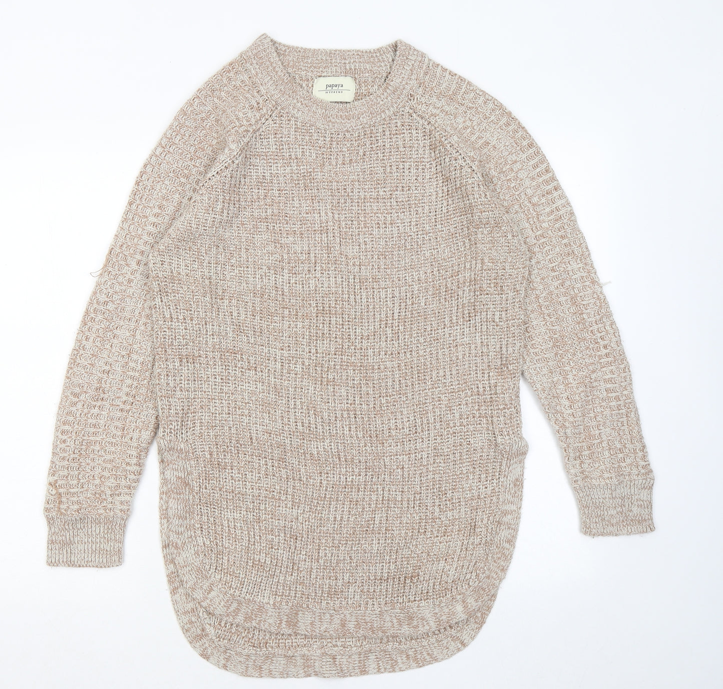 Papaya Womens Beige Round Neck Acrylic Pullover Jumper Size L