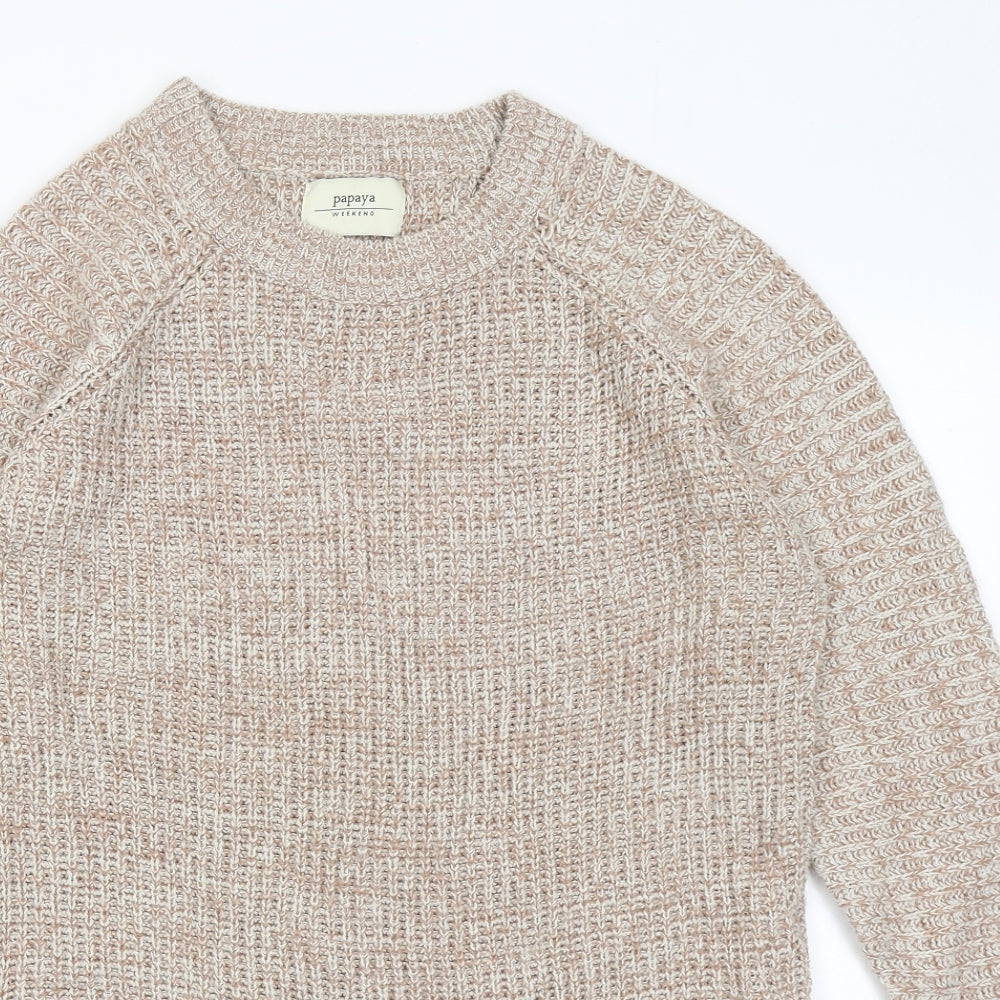 Papaya Womens Beige Round Neck Acrylic Pullover Jumper Size L