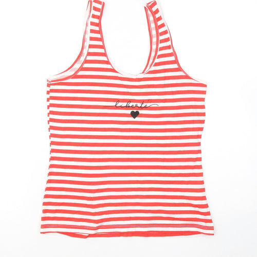 Primark Womens Red Striped Cotton Basic Tank Size 6 Round Neck