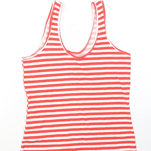 Primark Womens Red Striped Cotton Basic Tank Size 6 Round Neck