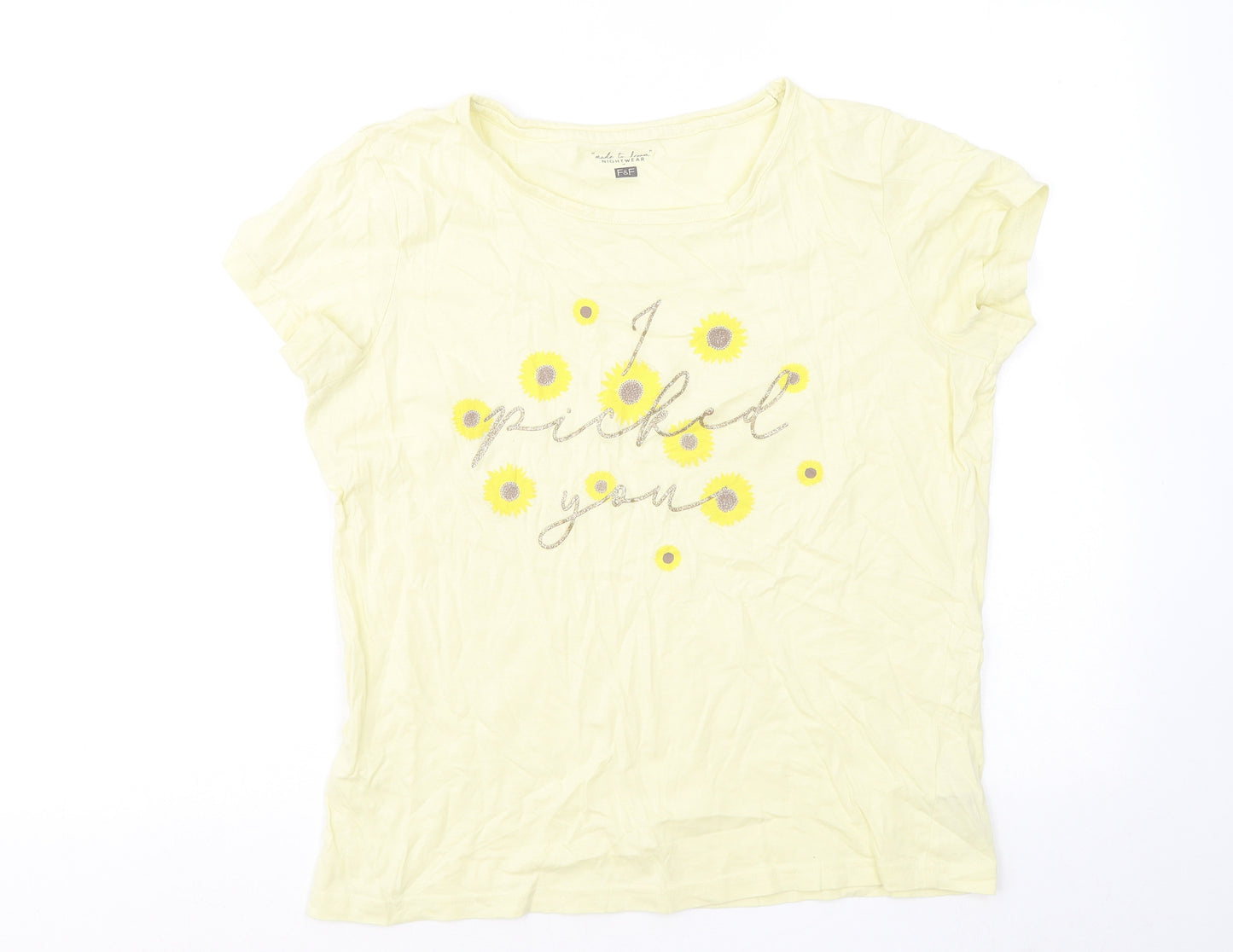 F&F Womens Yellow Cotton Basic T-Shirt Size 12 Round Neck